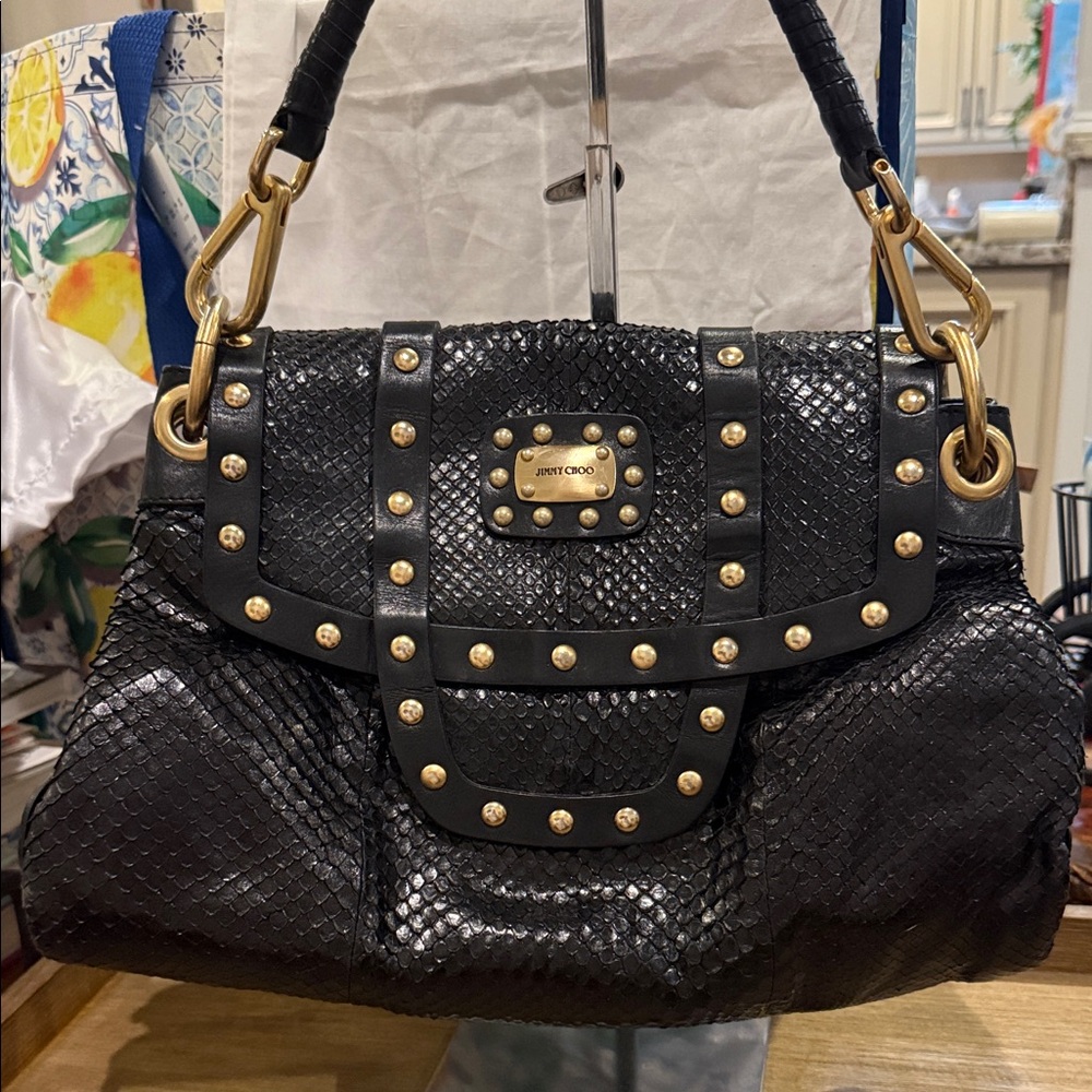 Jimmy Choo Black and Gold Studded Shoulder Bag